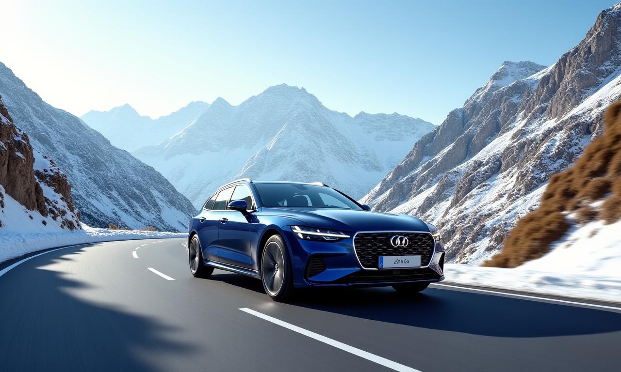 Voiture sur une route de montagne en direction des Alpes